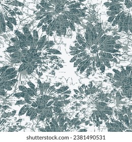 Grunge slub textured Dahlia flowers. Bright vector floral green background in pastel colors. Flat drawing in modern style. Botanical trendy ornament. Summer motif.