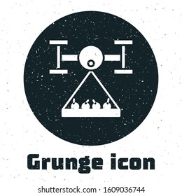 Grunge Smart farm with drone control collects harvest icon isolated on white background. Innovation technology for agricultural company.  Vector Illustration