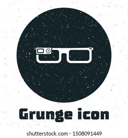 Grunge Smart glasses mounted on spectacles icon isolated on white background. Wearable electronics smart glasses with camera and display.  Vector Illustration