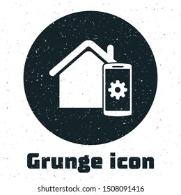 Grunge Smart home - remote control system icon isolated on white background.  Vector Illustration