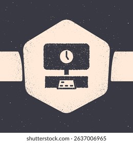 Grunge Smart Tv time icon isolated on grey background. Television sign. Monochrome vintage drawing. Vector