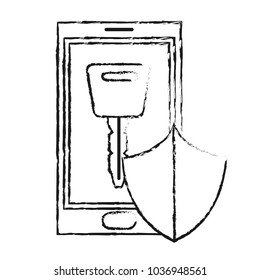 grunge smartphone with digital key and shield security