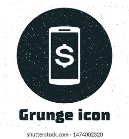 Grunge Smartphone with dollar symbol icon isolated on white background. Online shopping concept. Financial mobile phone icon. Online payment.  Vector Illustration