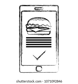 grunge smartphone with hamburger online order technology