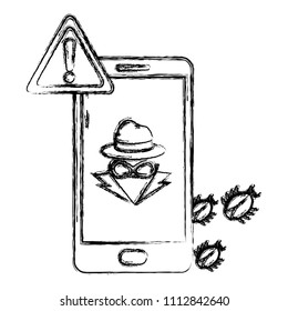 grunge smartphone with spider and hacker virus caution