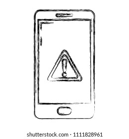 grunge smartphone technology with caution darger symbol