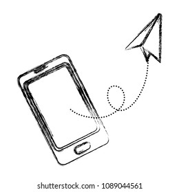 grunge smartphone technology communication with paper plane
