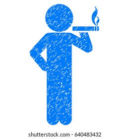 Grunge Smoking Child icon with grunge design and unclean texture. Unclean vector blue pictogram for rubber seal stamp imitations and watermarks. Draft sticker symbol.