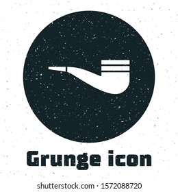 Grunge Smoking pipe with smoke icon isolated on white background. Tobacco pipe.  Vector Illustration