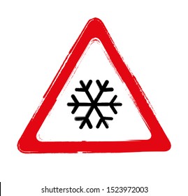 Grunge snow warning sign vector.