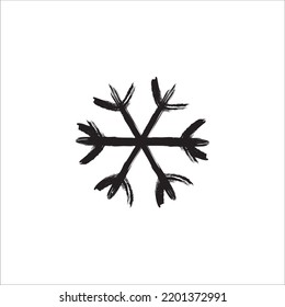 Grunge snowflake icon. Painting snow flake symbol, hand drawn snow sign, brush stylized snowflake