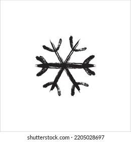 Grunge snowflake icon. Painting snow flake symbol, hand drawn snow sign, brush stylized snowflake