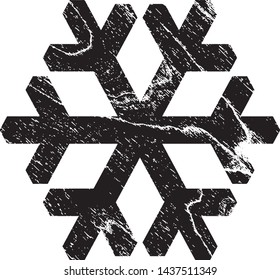 Grunge Snowflake Stamp. Can be used as a Sticker, Banner, Insignia or Badge. Vector Distressed Texture. Blank Shape. Vector Illustration. Black isolated on white. EPS10.