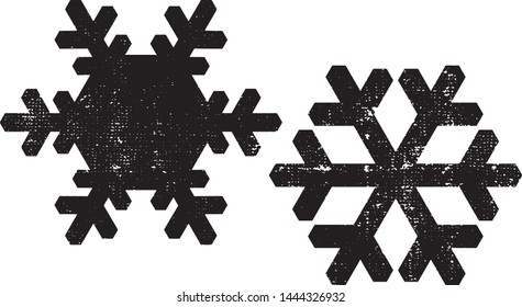 Grunge Snowflakes Stamps Collection. Can be used as Banners, Insignias or Badges. Vector Distressed Textures Set. Blank Geometric Shapes. Vector Illustration. Isolated on white background. EPS10.