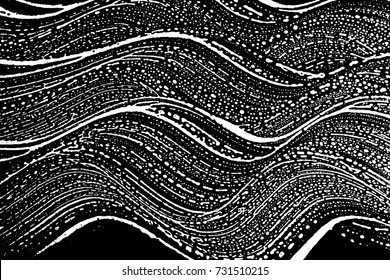 Grunge soap texture black and white. Distress black and white rough foam trace sightly background. Noise dirty rectangle grunge foam texture. Dirty artistic soap background. Vector illustration 116.