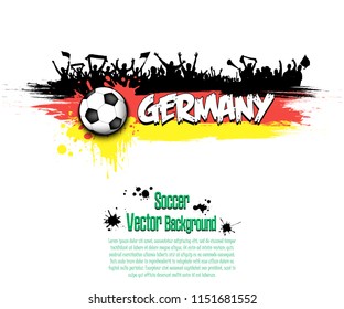Grunge soccer background. Flag of Germany and football fans. Grunge banner with splashes of ink. Vector illustration