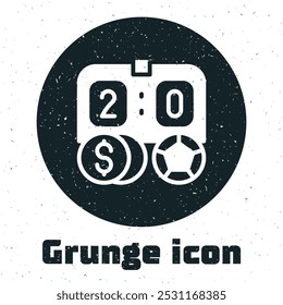 Grunge Soccer football betting money icon isolated on white background. Football bet bookmaker. Soccer betting online make money. Monochrome vintage drawing. Vector