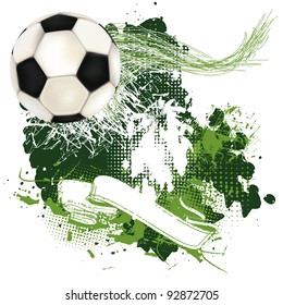 Grunge soccer poster with ribbon and soccer ball