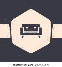 Icono de Grunge Sofa aislado en fondo gris. Dibujo vintage monocromo. Vector