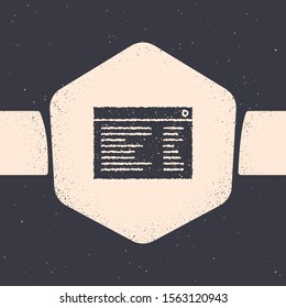 Grunge Software, web developer programming code icon isolated on grey background. Javascript computer script random parts of program code. Monochrome vintage drawing. Vector Illustration