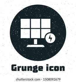 Grunge Solar energy panel icon isolated on white background.  Vector Illustration