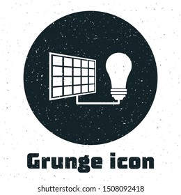 Grunge Solar energy panel and light bulb icon isolated on white background.  Vector Illustration