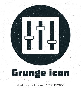 Grunge Sound mixer controller icon isolated on white background. Dj equipment slider buttons. Mixing console. Monochrome vintage drawing. Vector