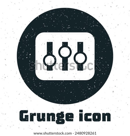Grunge Sound mixer controller icon isolated on white background. Dj equipment slider buttons. Mixing console. Monochrome vintage drawing. Vector