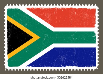 Grunge South Africa flag.Postage stamp with South African flag.Vector template.