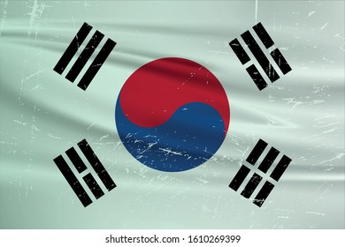 Grunge South Korea flag. South Korea flag with waving grunge texture. Vector background.