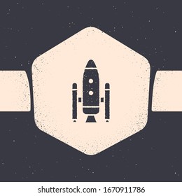 Grunge Space shuttle and rockets icon isolated on grey background. Monochrome vintage drawing. Vector Illustration