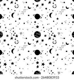 Textura do Espaço Grunge com Planetas e Estrelas para Projetos Visuais Cósmicos ou Sci-Fi