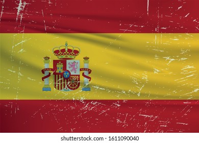 Grunge Spain flag. Spain flag with waving grunge texture. Vector background.