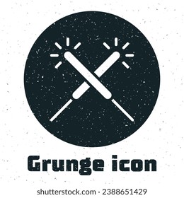 Grunge Sparkler firework icon isolated on white background. Festive Christmas sparkler candle lights. Merry Christmas and Happy New Year. Monochrome vintage drawing. Vector