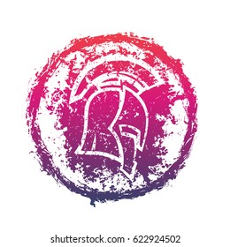 grunge spartan helmet, vector print for t-shirts, round sign