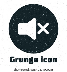 Grunge Speaker mute icon isolated on white background. No sound icon. Volume Off symbol.  Vector Illustration