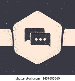 Grunge Speech bubble chat icon isolated on grey background. Message icon. Communication or comment chat symbol. Monochrome vintage drawing. Vector Illustration