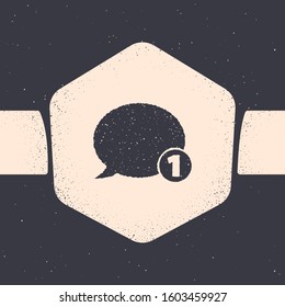 Grunge Speech bubble chat icon isolated on grey background. Message icon. Communication or comment chat symbol. Monochrome vintage drawing. Vector Illustration