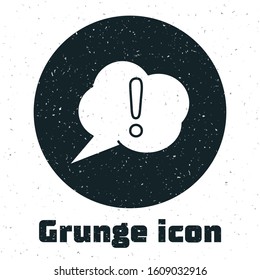 Grunge Speech bubble and Exclamation icon isolated on white background. FAQ sign. Copy files, chat speech bubble and chart.  Vector Illustration