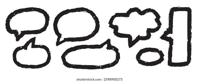grunge speech bubbles bold brush set. Dirty design elements, boxes and frames for text. Doodle speech bubble collection . Vector illustration