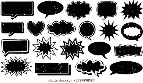Grunge-Sprechblasen und Comic-Chat-Ballons. Distressed Texture Dialog Frames und Gedanken Wolken Vektorgrafik Sammlung