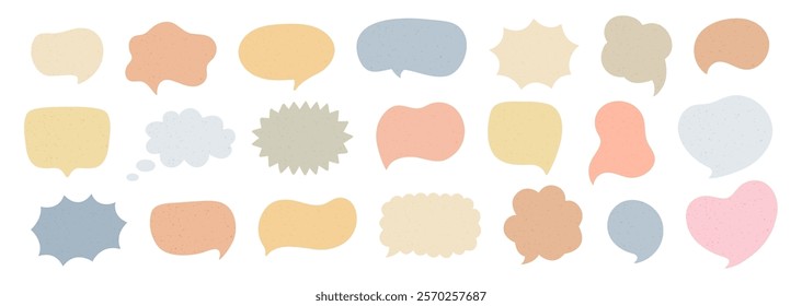 Grunge speech bubbles isolated on white background. Doodle speech set in pastel colors with texture. Dialog boxes different forms and colors