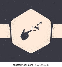 Grunge Spell icon isolated on grey background. The sorcerer hand performing spells. Monochrome vintage drawing. Vector Illustration