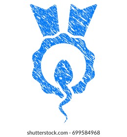 Grunge Sperm Winner icon with grunge design and scratched texture. Unclean vector blue pictogram for rubber seal stamp imitations and watermarks. Draft emblem symbol.