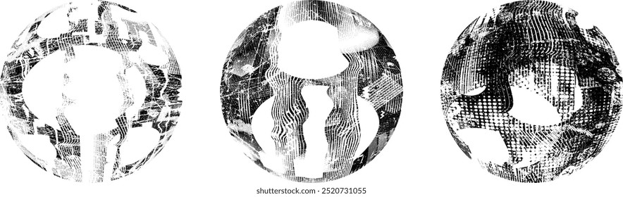 Grunge sphere Collection. Grunge Circles. Banners, Insignias , Logos, spheres, Labels and Badges Set . vector distress textures. Bundle blank circle textured shapes, globes, balls and spheres..