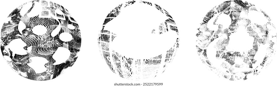 Coleção da esfera grunge. Círculos Grunge. Banners, insígnias , selos, esferas, rótulos e distintivos Set . texturas de angústia vetorial. Empacotar círculo em branco formas texturizadas, globos, bolas e carimbos.
