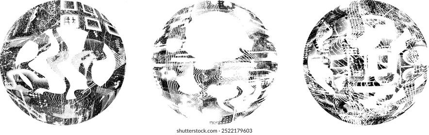 Coleção da esfera grunge. Círculos Grunge. Banners, insígnias , selos, esferas, rótulos e distintivos Set . texturas de angústia vetorial. Empacotar círculo em branco formas texturizadas, globos, bolas e carimbos.