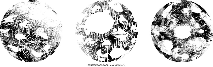 Coleção da esfera grunge. Círculos Grunge. Banners, insígnias , selos, esferas, rótulos e distintivos Set . texturas de angústia vetorial. Empacotar círculo em branco formas texturizadas, globos, bolas e carimbos.