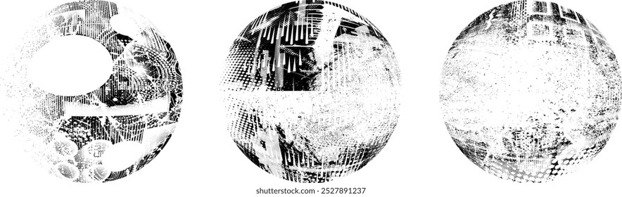 Grunge sphere Collection. Grunge Circles. Banners, Insignias , stamps, spheres, Labels and Badges Set . vector distress textures. Bundle blank circle textured shapes, globes, balls and stamps.