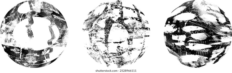 Grunge sphere Collection. Grunge Circles. Banners, Insignias , stamps, spheres, Labels and Badges Set . vector distress textures. Bundle blank circle textured shapes, globes, balls and stamps.